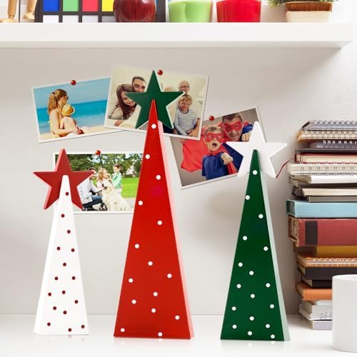 Christmas Decorations Indoor, 3 PCS Wooden Xmas Tree with Stars