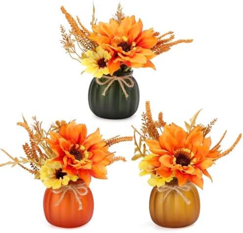 Fall Tiered Tray Decor - 3 Pcs Pumpkin Cups with Artificial Sunflowers