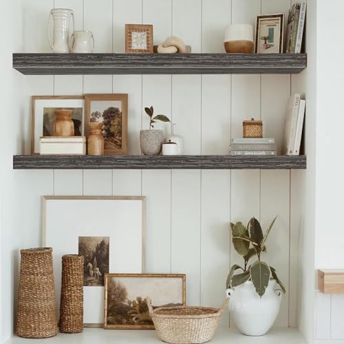 QEEIG Long Floating Shelves for Wall (Grey, Set of 2, 35.4")
