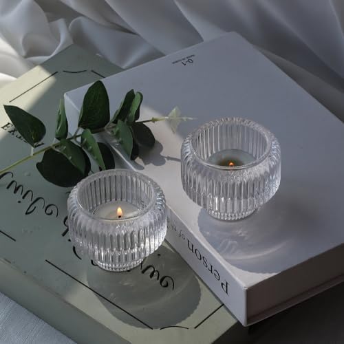 Woho 4pcs Candle Stick Candle Holder, Clear Taper Candle Holder for Wedding