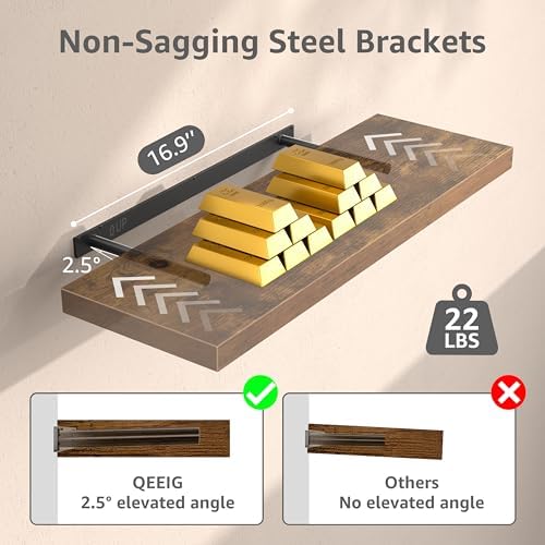 QEEIG 10" Deep Floating Shelves for Wall (Brown, Set of 3, 23.6" x 10")