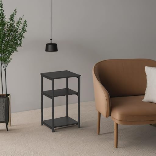 VASAGLE Side Table, Small End Table, Tall Nightstand, Steel Frame