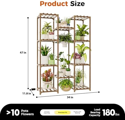 Bamworld Plant Stand with Grow Light Plant Shelf for Mutiple Pots Large Plant Holder for Living Room Patio Boho Home