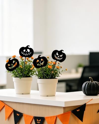 Halloween Decorative Garden Stakes, 4 Pcs Metal Ghost Silhouette Yard Signs for Flower Pot Planter, Outdoor Halloween Patio Lawn Decor