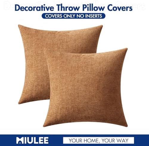 MIULEE Soft Chenille Throw Pillow Covers Brown 20x20 Inch Pack of 2