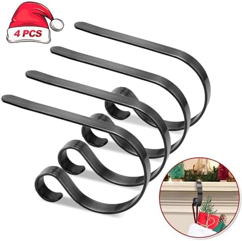 Christmas Stocking Holders for Mantle Set 4, Scratch-Free Christmas Stocking Holders for Fireplace Mantle,Multi-uses Stocking Hooks for Mantle,Mantel Stocking Holders Clip for Xmas Party Decorations