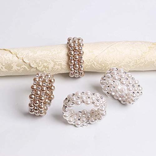 LogHog Pearl Napkin Rings Set of 6, Delicate Handmade Napkin Holder Ring Buckles Ideal Table Setting Decor for Wedding, Valentine's Day, Banquet, Birthday, Thanksgiving (White)