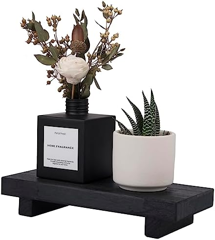 Small Wood Tray Pedestal Stand Farmhouse Bathroom Decor Decorative Wooden / Black / 8.7 x 3.6 x 1.6