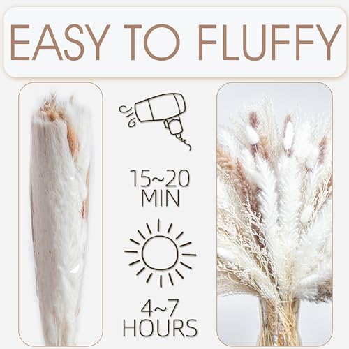 70PCS Natural Dried Pampas Grass Boho Home Decor Bouquet Phragmites Dried Flowers Bouquet for Wedding Floral Arrangements Living Room Decorations (70PCS)