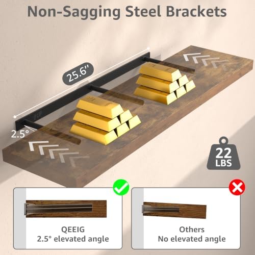 QEEIG 12" Deep Floating Shelves for Wall (Brown, Set of 3, 35.4" x 12")