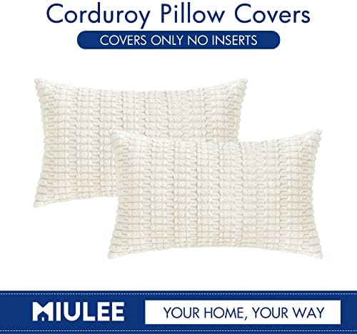 MIULEE Lumbar Corduroy Decorative Throw Pillow Covers 12x20 Pure White