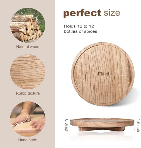 Round Decorative Tray Wood Bathroom Counter Organizer Farmhouse Kitchen Decor / Brown / Set of 10