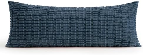 MIULEE Lumbar Corduroy Throw Pillow Cover for Bed 14x36 Blue Pack of 1