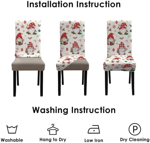 Christmas Chair Covers Set of 4, Winter Gnome Snowflake Holly Chair Protectors, Elastic Removable Washable Dining Chair Covers for Winter Christmas Kitchen Dining Room Holiday Decor