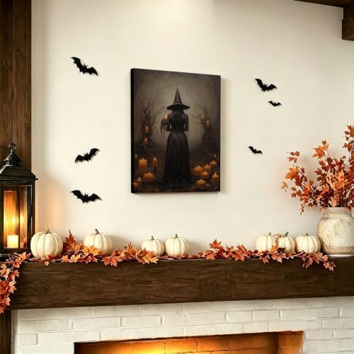 ILLBDR Halloween Gothic Witch in Forest Canvas Wall Art 12x16 inch