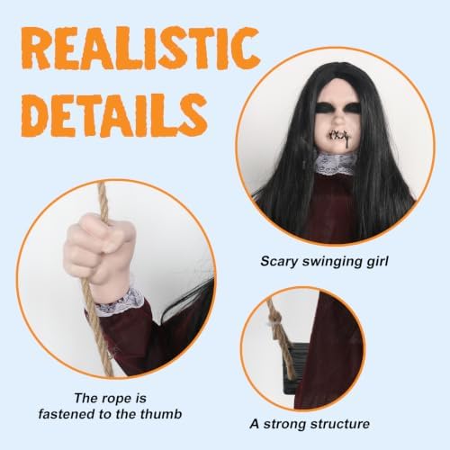 PARTYGEARS Halloween Decorations Props Hanging Swinging Girl with Creepy Expressions, Hanging Ghosts The Best Indoor and Outdoor Scary Decorations for Halloween (Red)