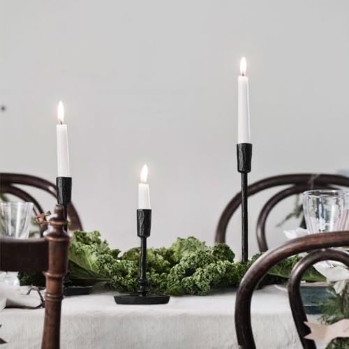 Rustic Cast Iron Taper Candle Holder - Set of 3 Vintage Candle Stands
