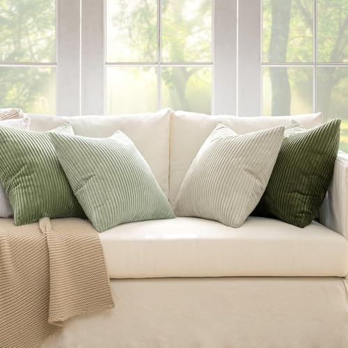 MIULEE Soft Corduroy Decorative Throw Pillow Covers Light Green 20x20
