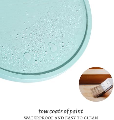 Round Decorative Tray Wood Bathroom Counter Organizer Farmhouse Kitchen / Light Blue / Set of 10