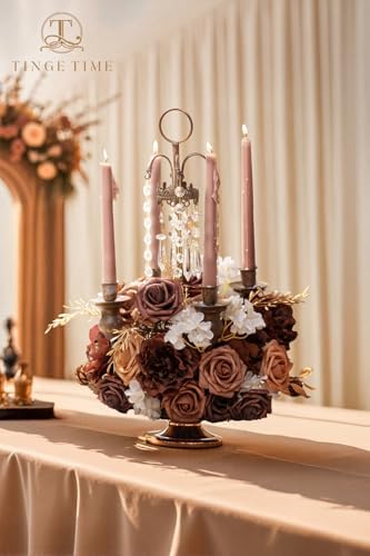 TINGE TIME 25pcs Artificial Wedding Flower Combo, Rose Peony Mocha Brown
