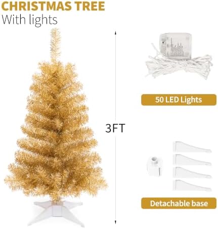 3FT Champagne Artificial Small Christmas Tree Mini Tabletop Decor