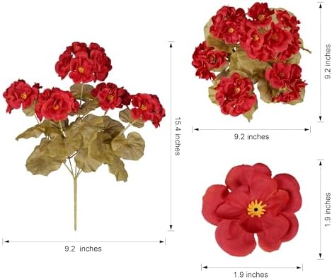 Fake Geraniums Artificial Flowers for Outdoors Fall Autumn Decoration, 6 Bundles Silk Geraniums Look Real Faux Fall Flowers Plants for Front Door Garden Planter Patio Balcony Yard Home Indoor, Mix