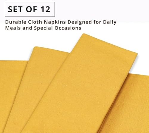 PurpleEssences Cloth Dinner Napkins 18x18 in Set of 12 - Golden Yellow