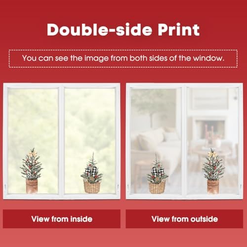 Horaldaily 45 PCS Christmas Window Cling Sticker, Brown Xmas Trees Ball Ornaments for Home Party Supplies Shop Window Glass Display Decoration