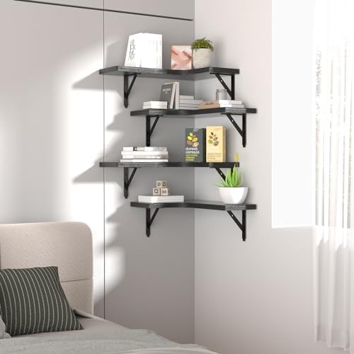 ROMGUAR CRAFT Corner Floating Shelves Wall Mounted Set of 4, Black