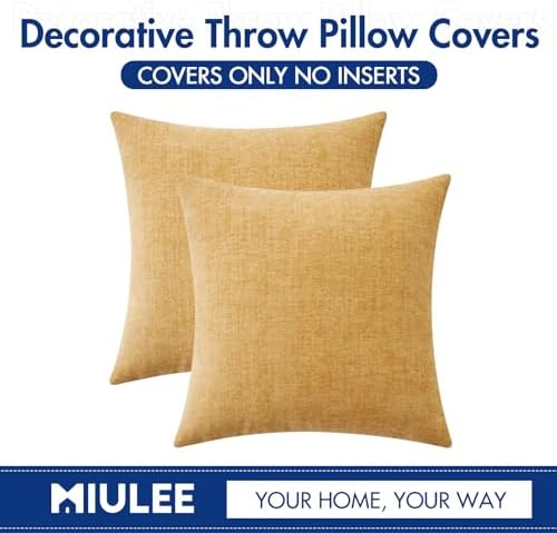 MIULEE Soft Chenille Throw Pillow Covers Gold 16x16 Inch Pack of 2