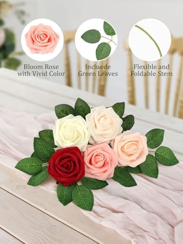 30PCS Mix Color Artificial Roses with Stems, Real Touch Foam Flowers