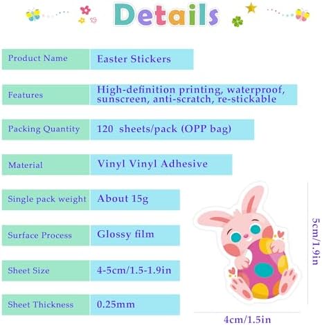 OHOME Easter Stickers | 120 PCS Egg Bunny Stickers for Kids -Easter Egg Stuffers - Vinyl Easter Games Crafts Activities Party Favors Basket Stuffers - Kids Gifts for Boys Girls