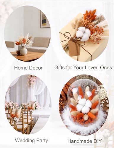 xin's convey DIY Natural Preserved Flower Kit Wholesale Preserved Flowers for Vases Stemmed Preserved Flowers Preserved Roses Mini Preserved Cotton Bouquets Fern Leaves Autumn Dried Flowers(Orange)