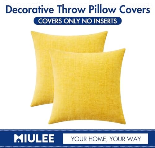 MIULEE Soft Chenille Throw Pillow Covers Yellow 20x20 Inch Pack of 2