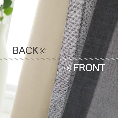 MIULEE 100% Blackout Linen Curtains for Bedroom 52x84 Inches Grey