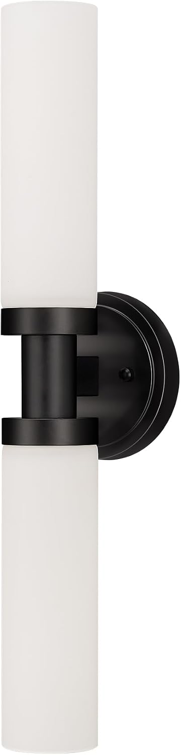 Black Bathroom Light Fixtures, 2-Light Wall Sconces Lighting W/White Glass Shade, Modern Vanity Lights for Mirror, Wall