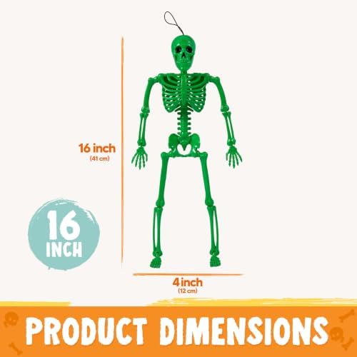 JOYIN 5 PCS 16" Blacklight Reactive Halloween Skeleton, Small Skeleton Decor, Full Body Posable Joint Hanging Skeleton for Halloween Decoration, Graveyard Prop, Haunted House, Spooky Scene Party Favor
