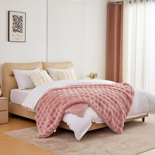 BENVWE Faux Fur Throw Blanket for Couch - Fluffy Soft Thick Bubble Blanket for Living Room Home Decor - Mothers Day