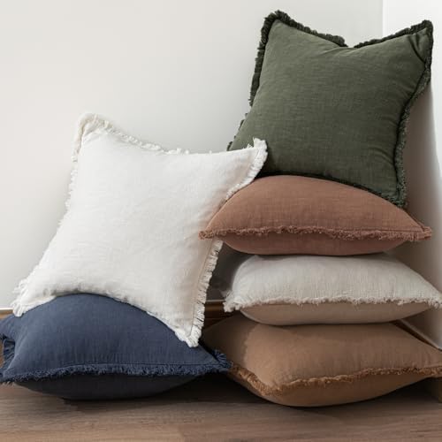MIULEE Boho Linen Fringe Decorative Throw Pillow Covers Rifle Green 20x20