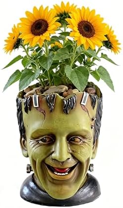 Funny Planters Head Planter for Indoor Plants, Succulent Pot with Drainage Hole Fairy Garden Resin Cactus Pencil Holder Desk Storage Gift for Women Men Plant Pot