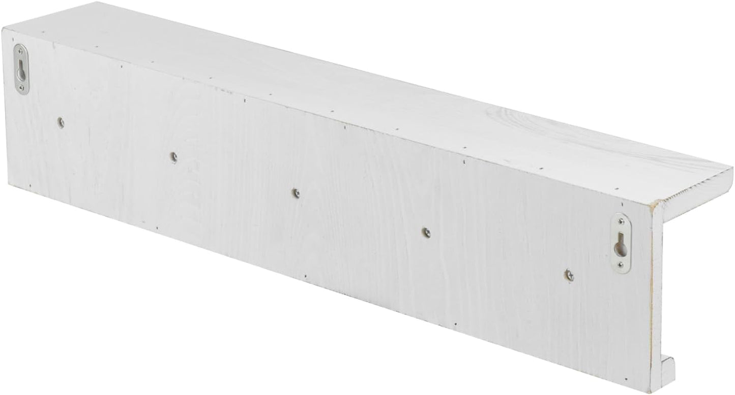 MyGift Wall Mounted White Wood Bathroom Shelf with 5 Hooks Towel Rack | Open Display Shelving with Five Hanging Pegs
