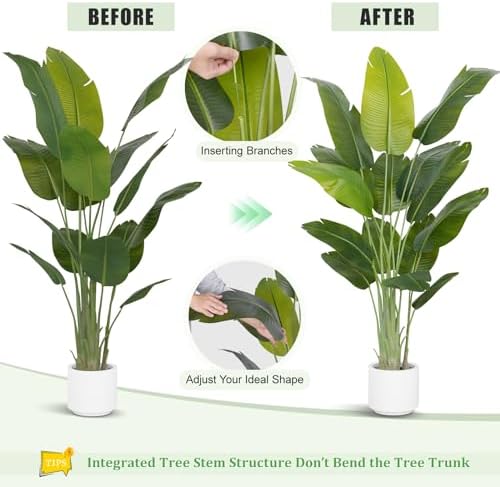 Artificial Bird of Paradise Plant 6.5Ft Tall Fake Tropical Palm Tree Large Fake Plants with 15 Silk Banana Leaves Faux