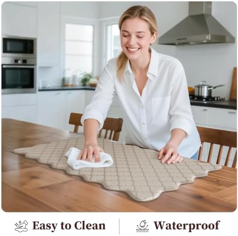 Arenarug Upgrade Scalloped Kitchen Mats for Floor 2PC, Khaki Kitchen Rugs