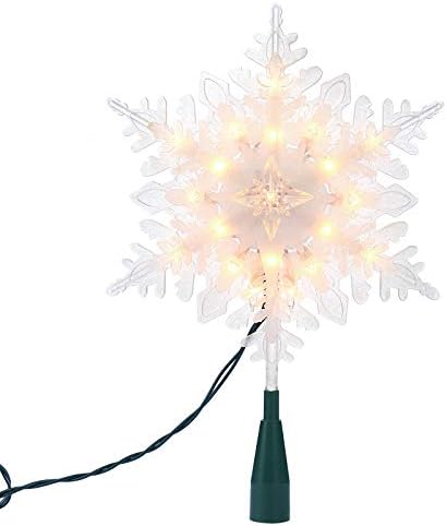 ODEETRONIC Snowflake Tree Topper Lights, 9in 20 Clear Christmas Star Treetop, 120V UL Certified Christmas Lighted Sonwflake Tree Topper, Warm Tree Topper for Xmas Tree Party Decoration