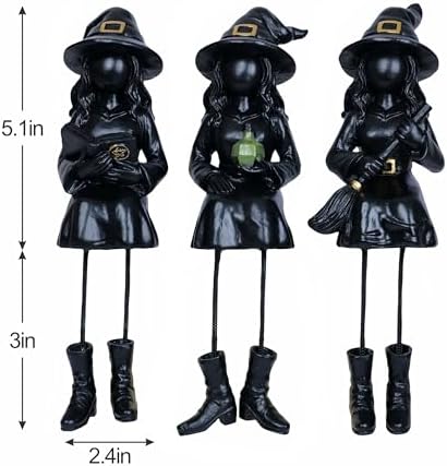 Dlfghos Halloween Decor Witch Figurines Set of 3, Halloween Indoor Decorations Witch Decor Resin Witch Statue for Table Desk Bookshelf Mantel Tiered Tray Spooky Halloween Decor Witch Gifts