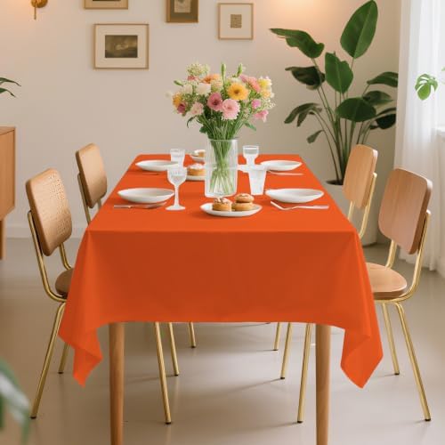 6 Pack Premium Disposable Plastic Tablecloth 54" x 108" Party Table Cloths Disposable for 6 to 8 Foot Tables Indoor or Outdoor Birthdays Weddings Christmas Anniversary Buffet Table (Orange)
