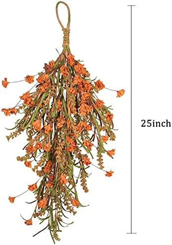 Ochine 25 Inch Autumn Fall Harvest Wreath Decor Artificial Fall Wheat Ears Farmhouse Decorative Swag Hanging Floral Swag Garland for Home Front Door Wall Thanksgiving Halloween Decorations