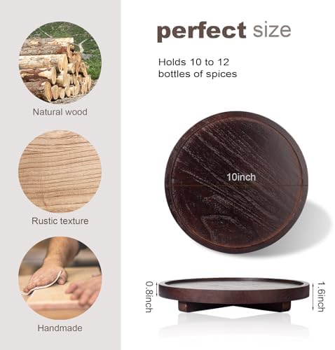 Round Decorative Tray Wood Bathroom Counter Organizer Farmhouse Kitchen Decor / Walnut / Set of 10