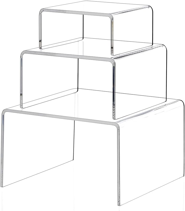 Display Stand / 6 -Piece Strong Acrylic Rectangular Riser for Retail / Large, 2 Sets / Clear