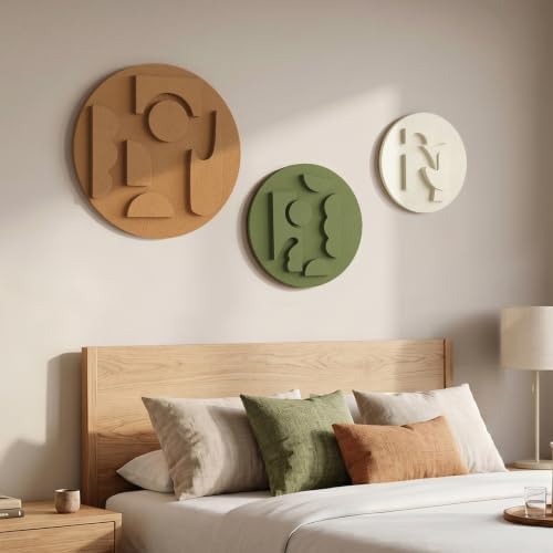 3D Textured Round Modern Abstract Boho Wall Art for Living Room, 3 Piece